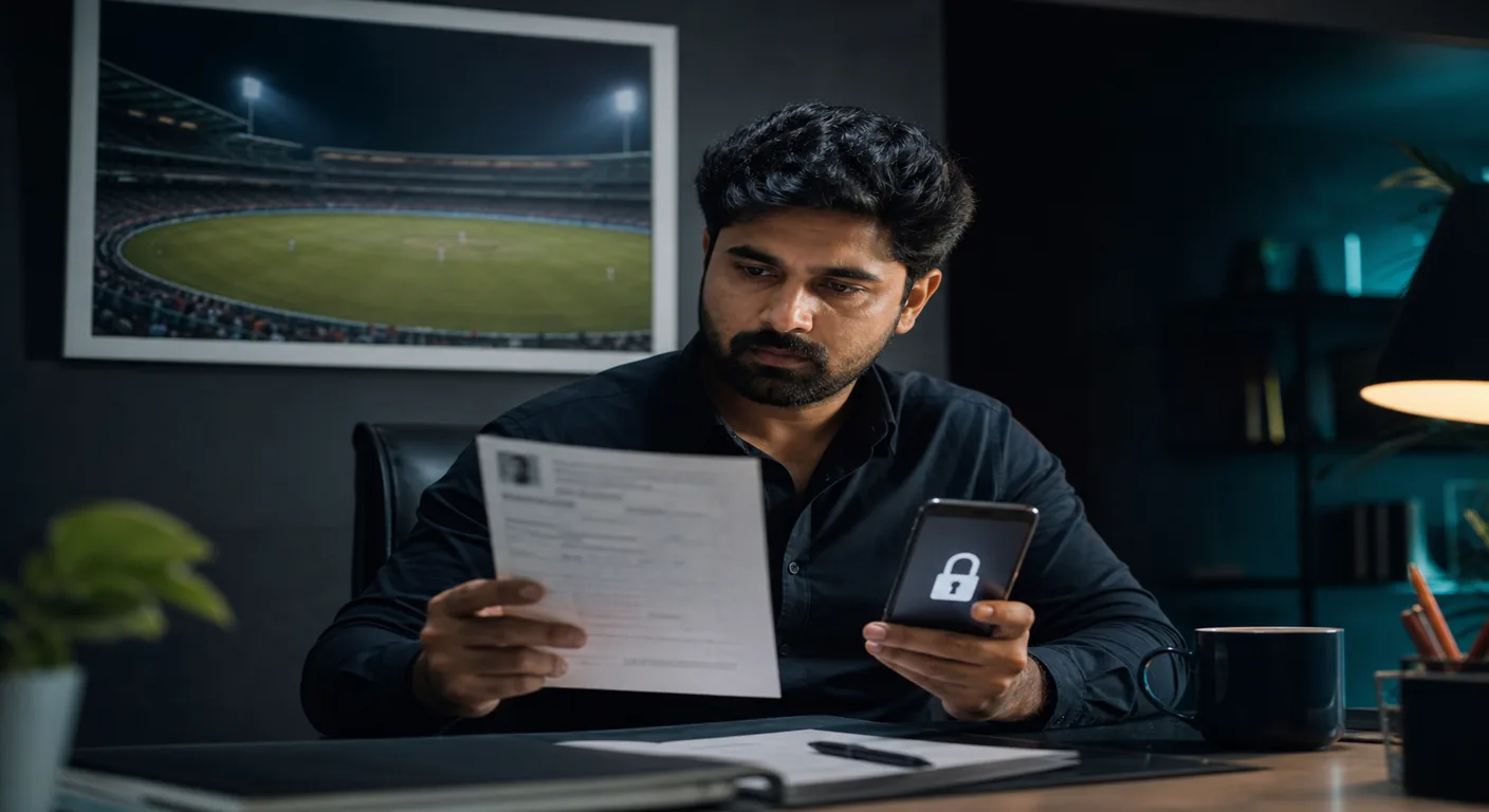 Document and locked phone on a desk